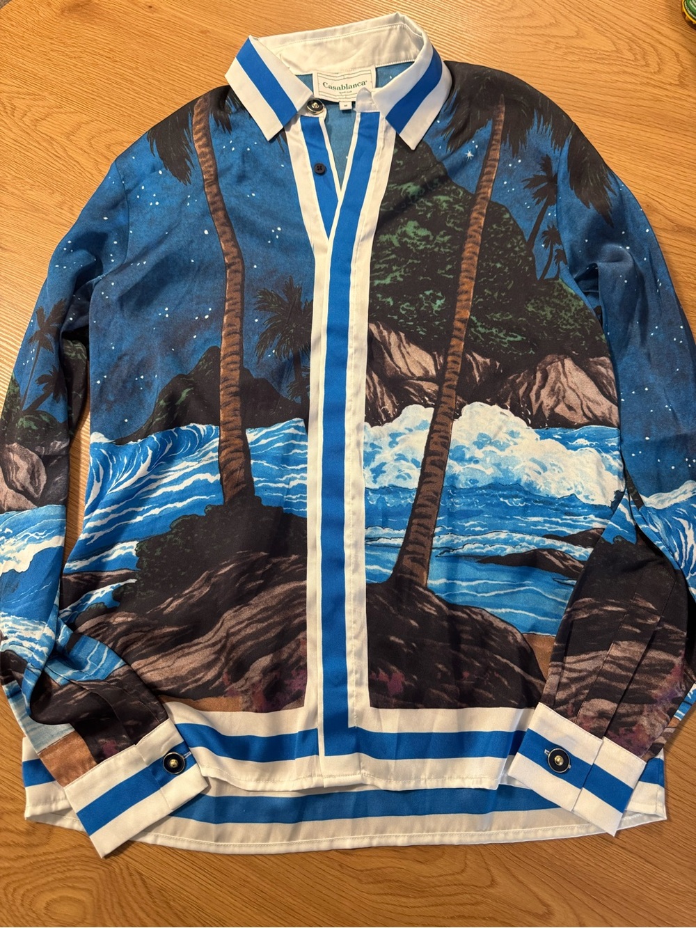 Casablanca Blue Scenic Print Button-Down Shirt